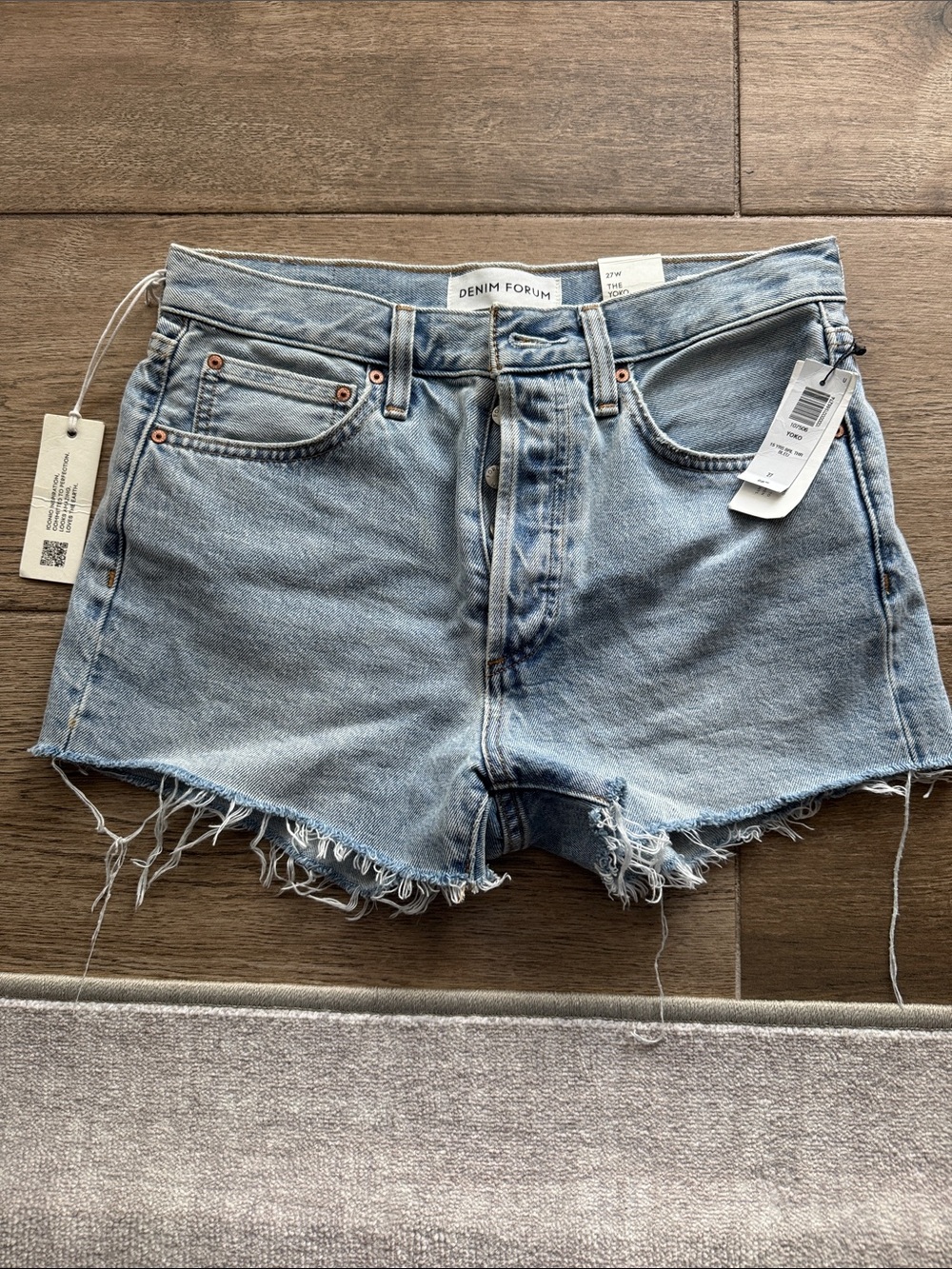 Aritzia Light Blue Frayed Hem High-Rise Jean Shorts
